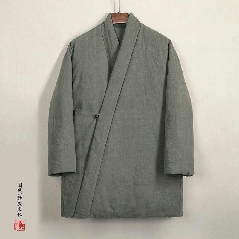 Casaco de algodão acolchoado para homens, estilo chinês, casaco vintage monocromático, casacos de linho de algodão, Parkas orientais, inverno