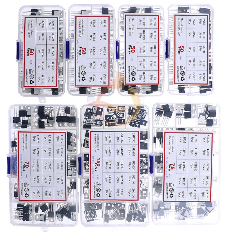 Kit surtido de transistores de Chip regulador de voltaje PNP, caja de juego mixto DIY, tiristor de triodo Mosfet, serie TO-92 TO-126 TO-220