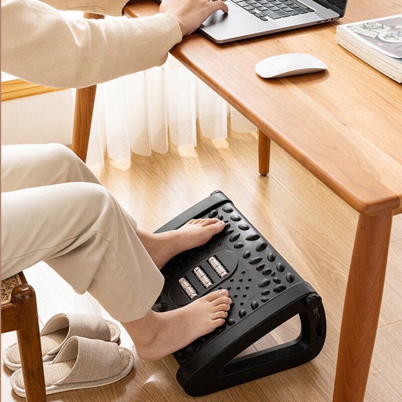 Ajustável Under Desk Footrest, Descanso do pé para o trabalho com massagem, 5 Altura Posição Ajuste
