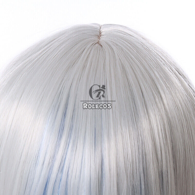 ROLECOS Hololive Gawr Guria Cosplay Wig Gawr Gura 60cm panjang lurus putih Campuran biru Cos Wig rambut sintetis tahan panas
