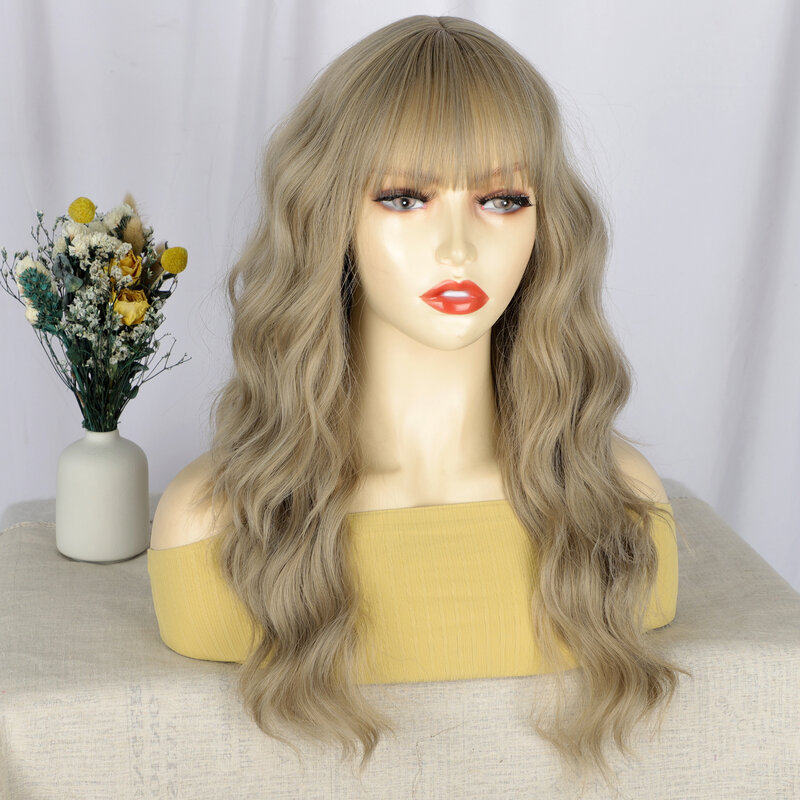Long ginger wigs synthetic big wavy curly wig 22 inches with bangs wig glueless lolita cosplay hair wig natural hair woman wigs