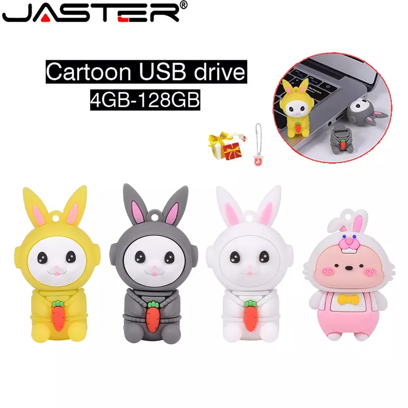 Niedliche Cartoon Kaninchen USB 2,0 Flash-Laufwerke 64GB 32GB wasserdicht Hochgeschwindigkeits-Stick 16GB 8GB mit Schlüssel anhänger u Disk Geschenke für Kinder
