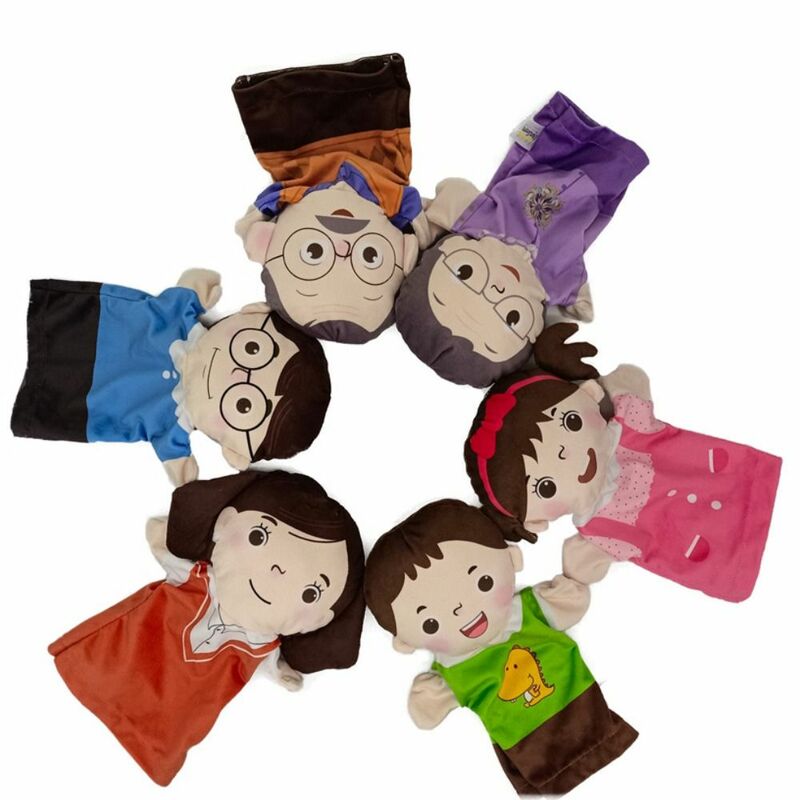 ตุ๊กตามือเด็กการ์ตูนพ่อแม่-ลูกถุงมือตุ๊กตาสำหรับเด็กปู่ย่าตายายลูกสาวครอบครัวหุ่นเด็ก
