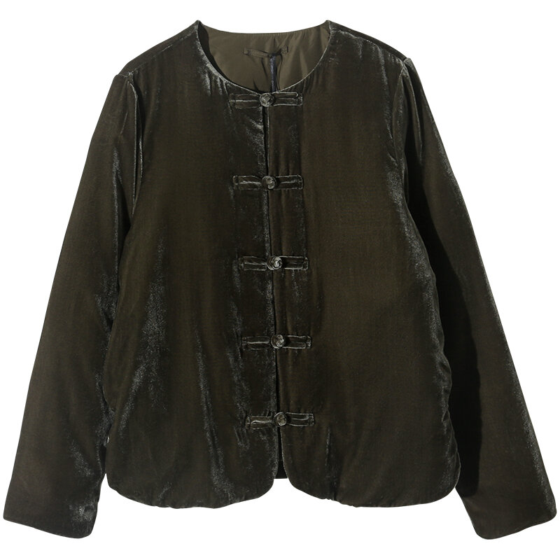 女性用の中国のベルベットジャケット,レトロなスタイル,軽量,暖かい,砂,茶色,バックル付き