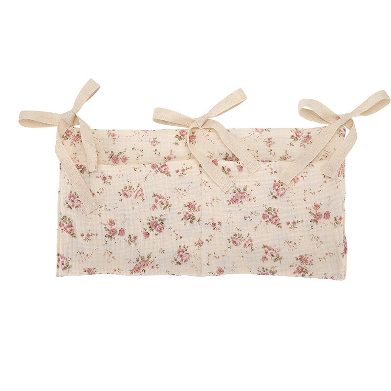 Baby Crib Storage Bag Pure Cotton Double Pocket Hanging Bag Multi-Purpose Organizer Tissue Diaper Nappy Toys Holder