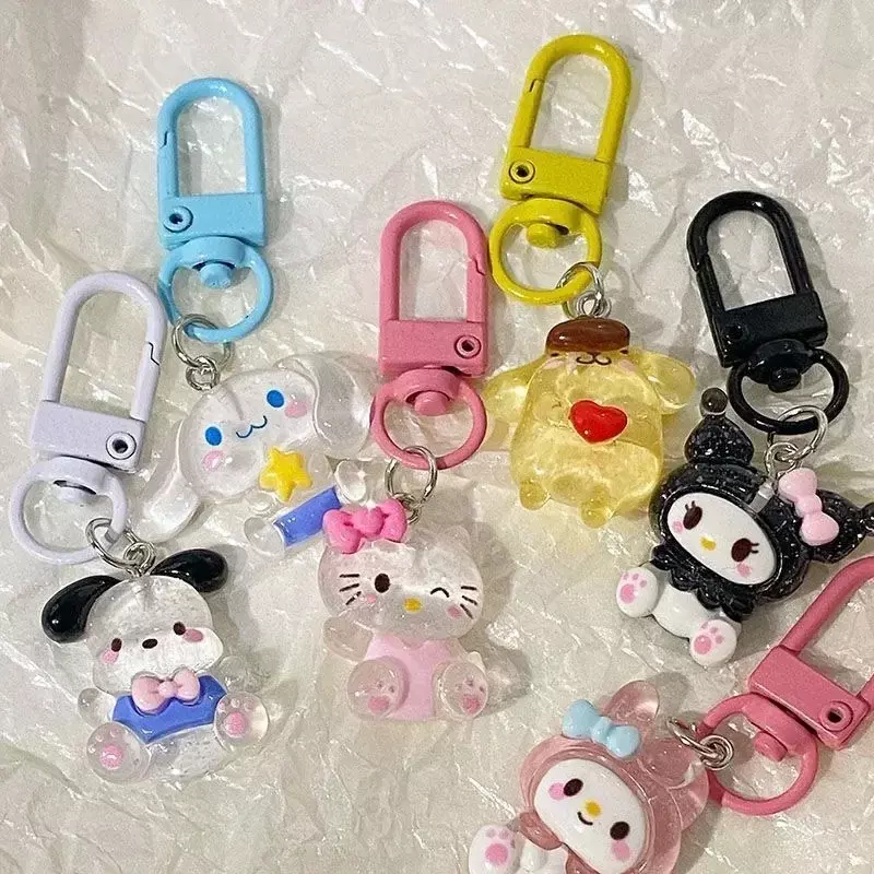 Anime Hello Kittys Transparent Fine Flashing Keychain Cartoon Jade Dog Kuromis Melodys Bag Pendant Cute Accessories Gift