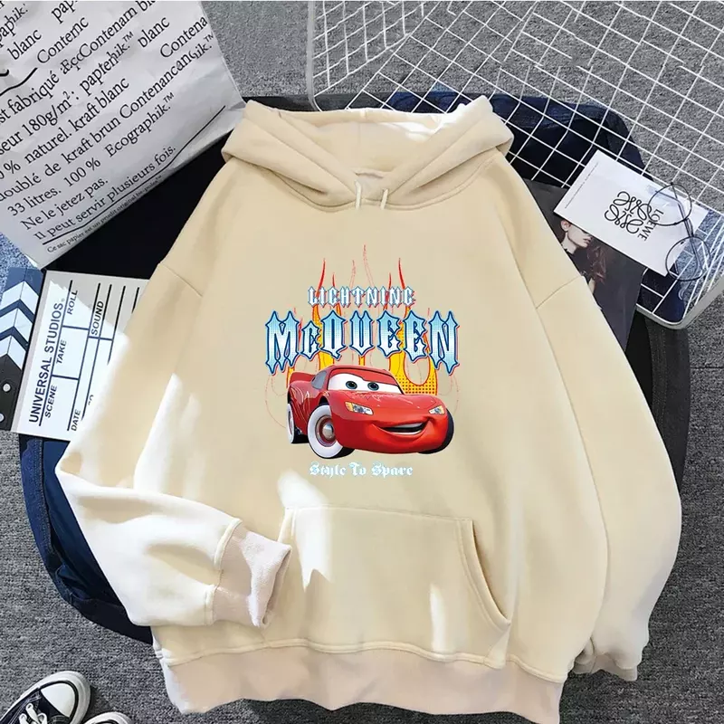 Samochody zygzak McQueen bluzy damskie Vintage jaśmin Kawaii sweter ubrania bajki bluza z kapturem Harajuku estetyczne topy