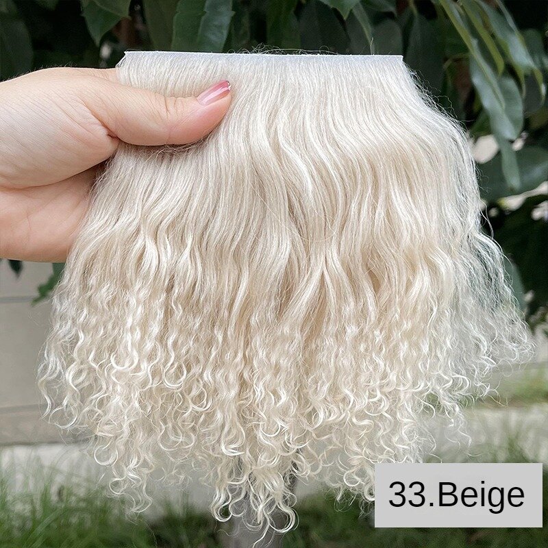 Kualitas tinggi wol kulit domba bulu domba Mongolia bulu Pelt baris rambut keriting ekstensi BJD SD Blyth boneka wig aksesori rambut kain