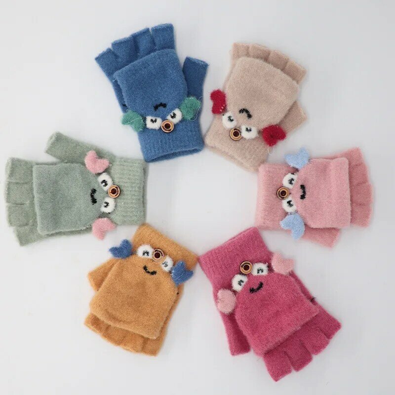 Guantes de invierno para niños de 2 a 7 años, bonitos guantes gruesos de dibujos animados para bebé, niño y niña, guantes de lana de punto de dedo completo, guantes cálidos para niños