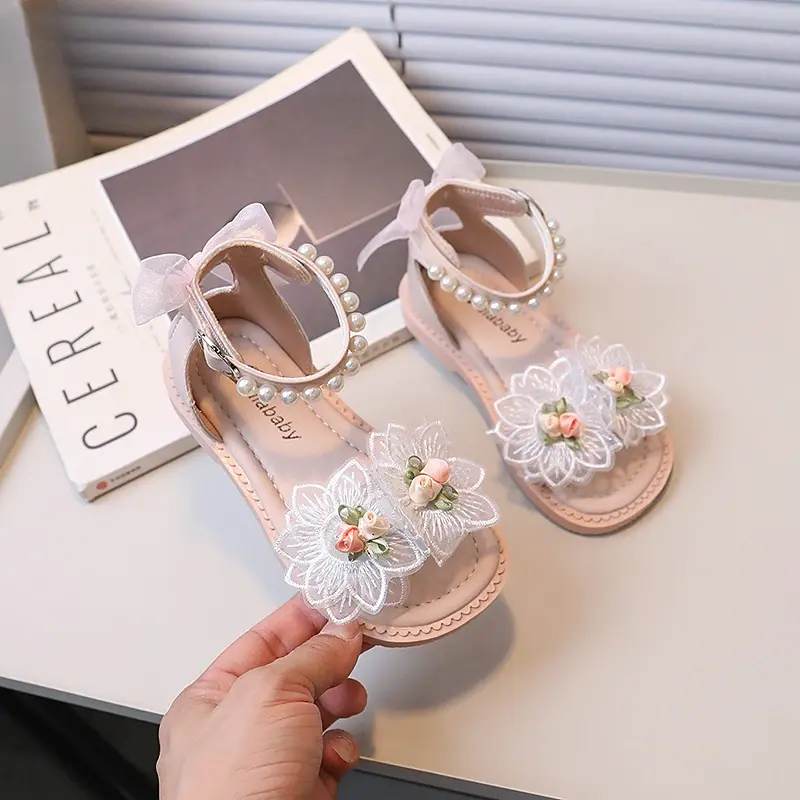 Child Sandals Summer Elegant Shoes for Girls Fashion Sweet Kids Causal Princess Flower Dress Roman Flat Sandals Bowtie Versatile