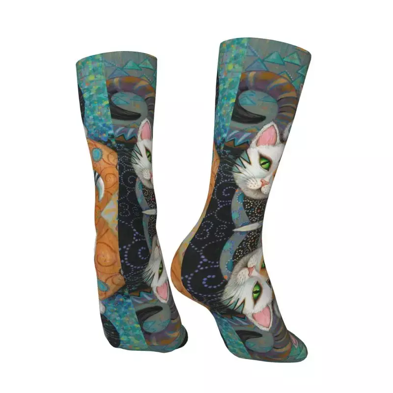 Gustav Klimt Cat Socks dos homens, Meias Tripulantes, Pintura a Óleo, Diversão, Unisex, Primavera, Verão, Outono, Inverno