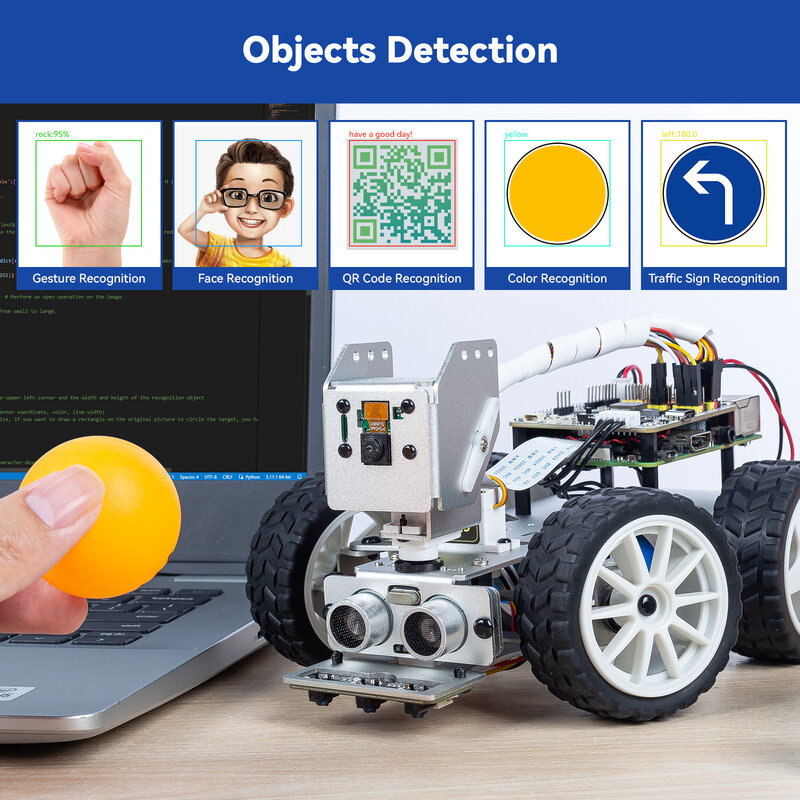 CC SunFounder Raspberry Pi Smart Video Robot Car Kit, Python/Blockly (como rasguño), baterías recargables incluidas
