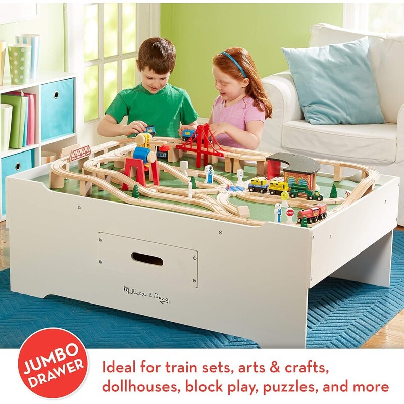Mesa de juegos Multiactividad de madera Deluxe para sala de juegos, mesa de actividades para niños con almacenamiento, muebles, mesa de tren