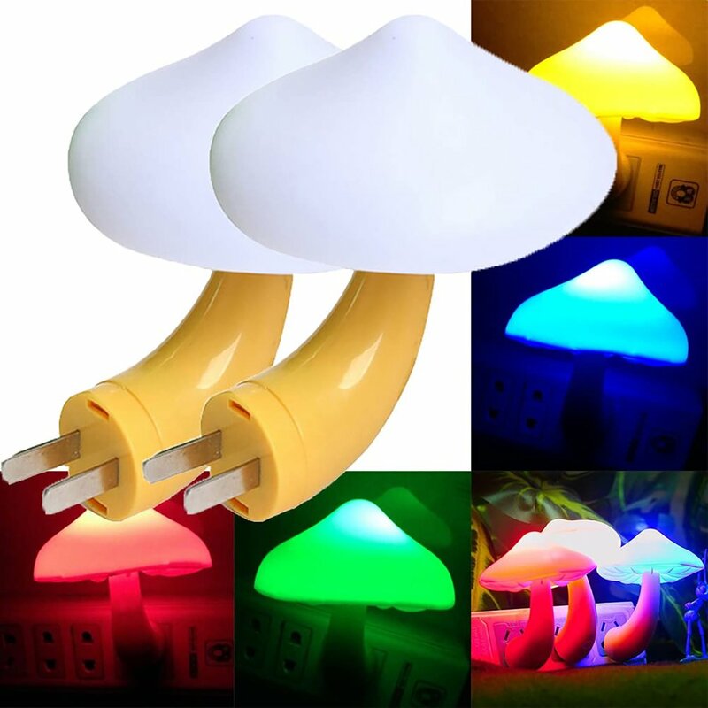 다채로운 버섯 야간 LED 조명, 버섯 벽 소켓 램프, 조명 제어 센서, 침실 조명, 홈 장식, 미국 플러그