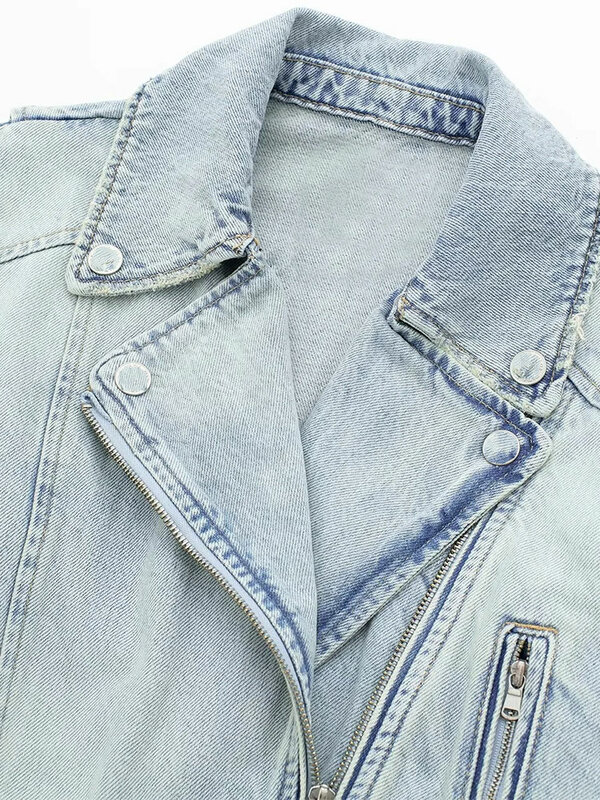 Nlzgmsj TRAF Женское джинсовое пальто Nlzgmsj TRAF 2023, модные короткие куртки с отворотом и длинным рукавом, Женская шикарная свободная уличная одежда, популярная женская куртка