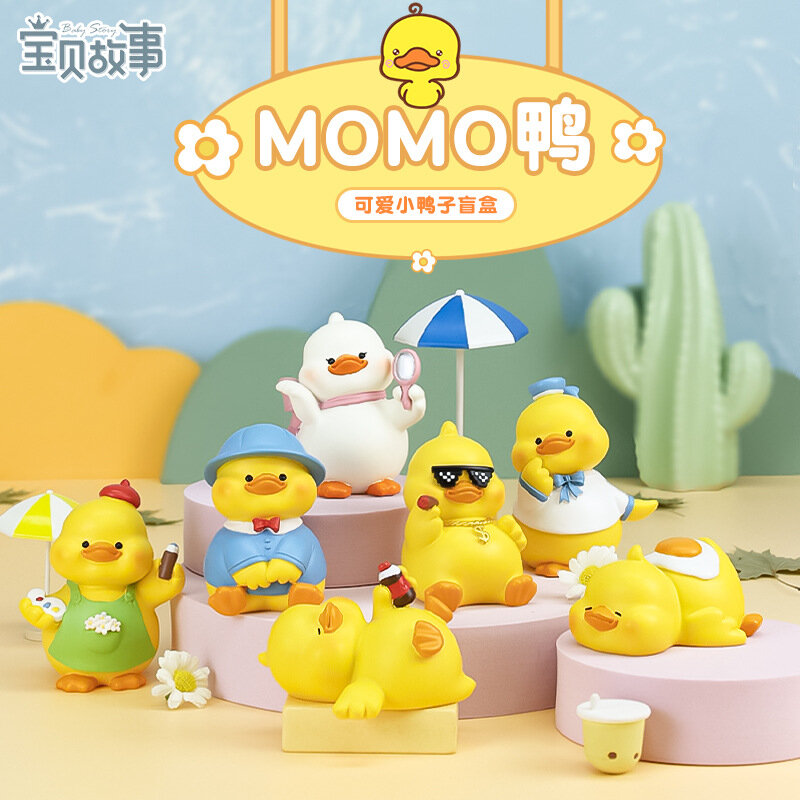 Momo Bebek Kecil Kuning Bebek Kotak Buta Mainan Tokoh Anime Kotak Boneka Misteri Mainan Kartun Kawaii untuk Anak Perempuan Hadiah Kreatif Caja Ciega