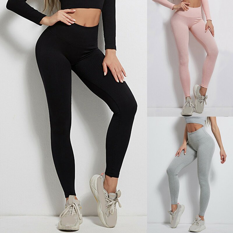 Celana Solid wanita legging olahraga celana seksi pinggang tinggi celana modis elastis Yoga atletik celana olahraga wanita celana Gym