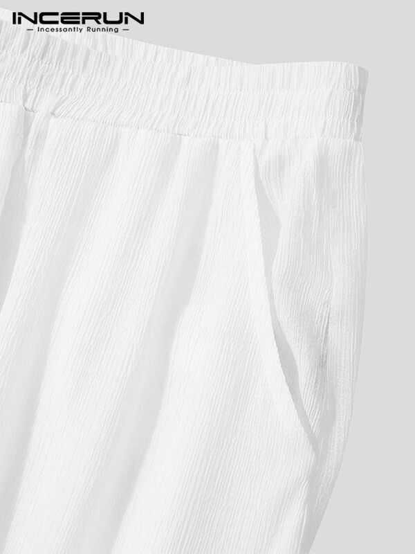 Incerun-Calças Homewear de cor sólida masculina, cintura elástica, confortável fundo de sono fino, ver através de calças de lazer, 5XL, 2023