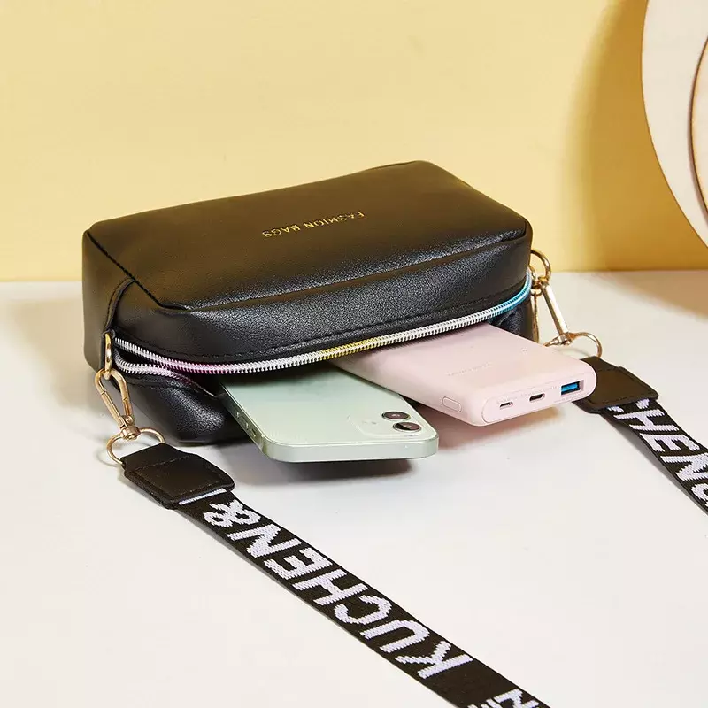 Bolso de hombro pequeño de estilo Simple para mujer, bandolera de cuero PU de Color sólido con correa ancha, monedero para teléfono, bolso de mensajero