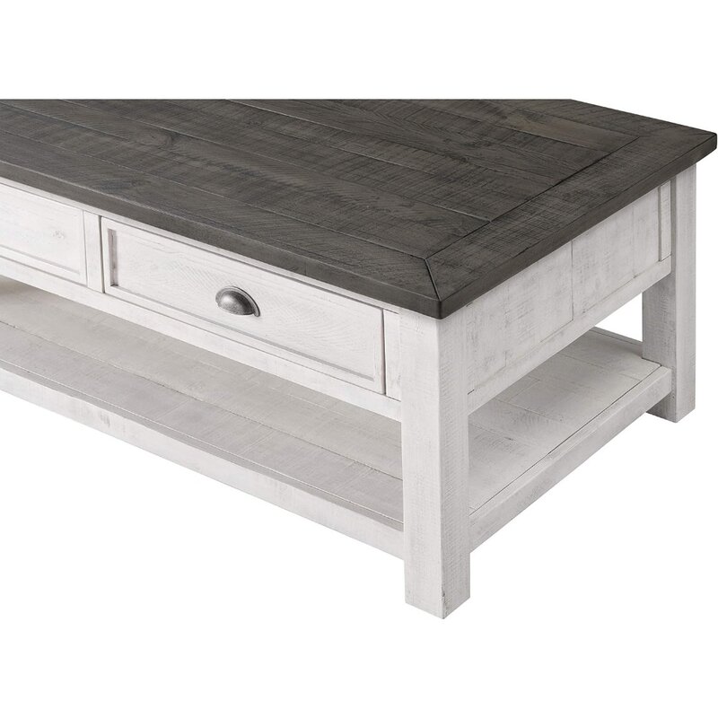 Massivholz Couch tisch mit weißer und grauer Platte