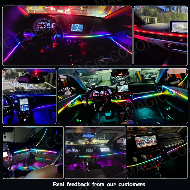 140cm 55.12" Car Ambient Light LED Symphony RGB Interior Acrylic Strips Dashboard Decoration Console Atmosphere Lamp App Control