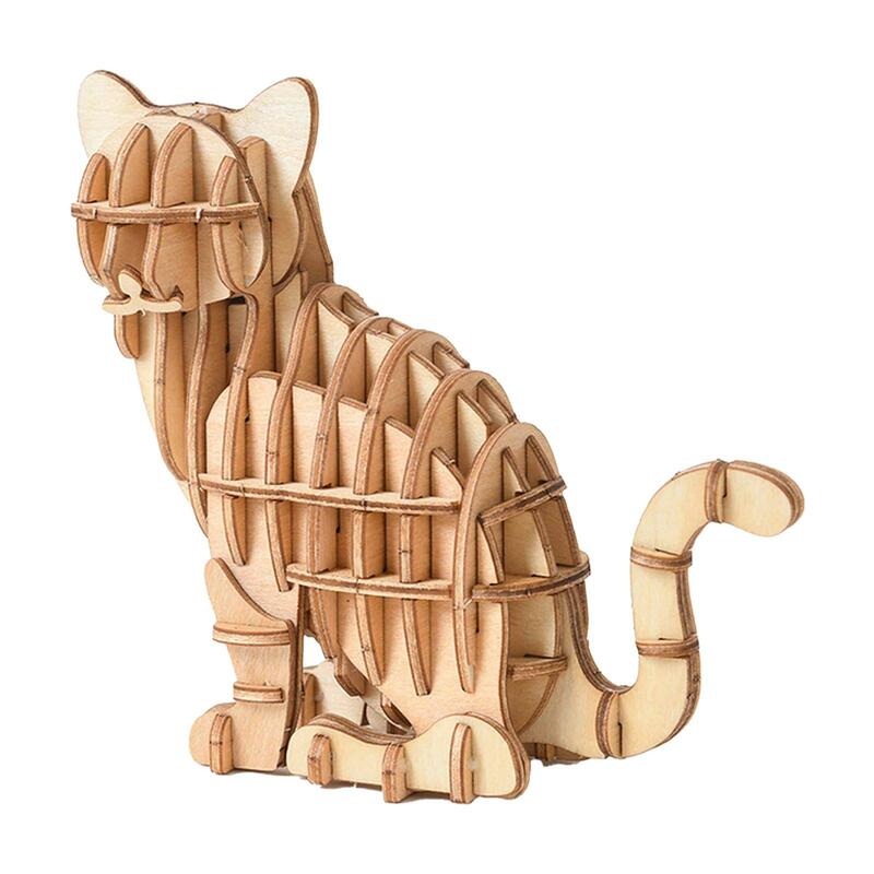 Wooden 3D Cat Puzzle Fine Motor Skills Pet Animal Parent Child Interactive Toy Handmade Develop Portable Shape Puzzle Puzzle Toy