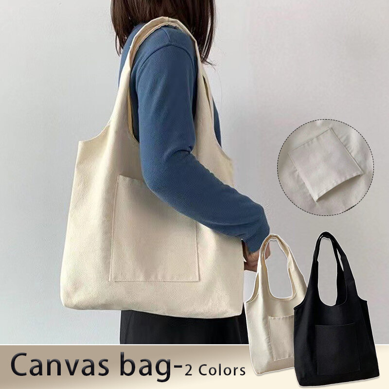 Koreańska dziewczyna płócienna Tote torba damska w jednolitym kolorze torebka na co dzień torba na ramię o dużej pojemności bawełniana torby plażowe na zakupy wielokrotnego użytku