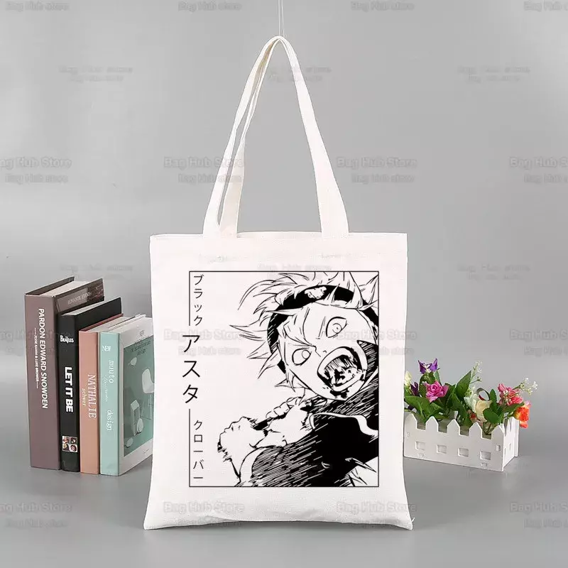 Schwarzer Klee Anime Asta Yuno Ulzzang Shopper Tasche Druck Leinwand Einkaufstasche Handtaschen Frauen Tasche Harajuku Umhängetaschen