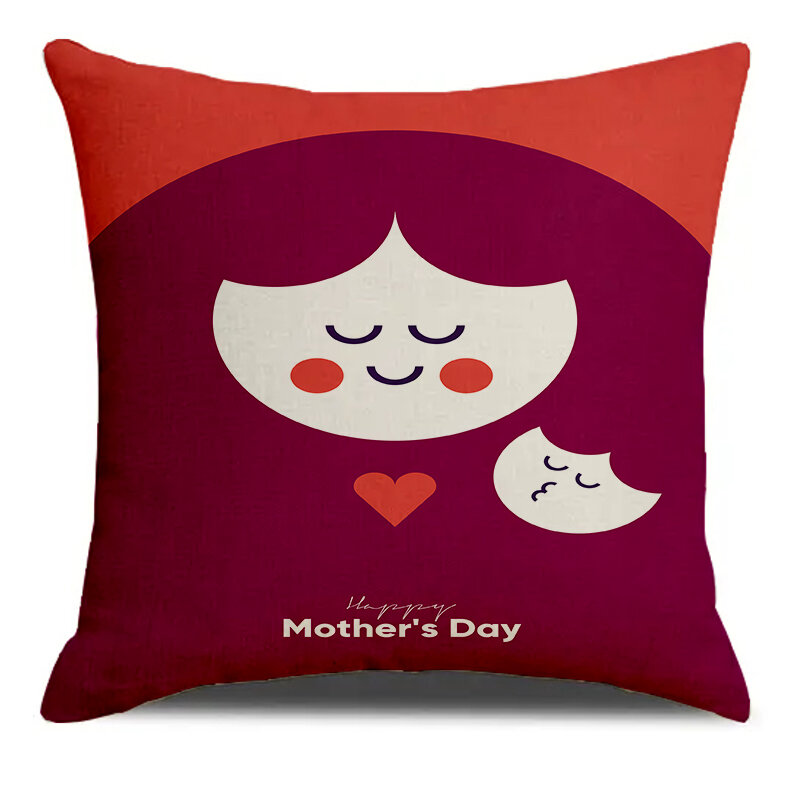 Happy Mother's Day Family Mom & Baby Pattern Print Square Pillowslip Linen Blend Poszewka na poduszkę Living Room Home Decor