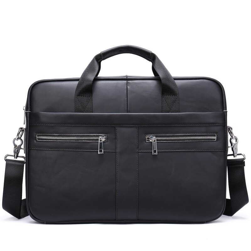 Tas kerja kulit asli pria, tas tangan kapasitas besar 15.6 inci, tas Laptop pria, tas selempang Retro kulit sapi