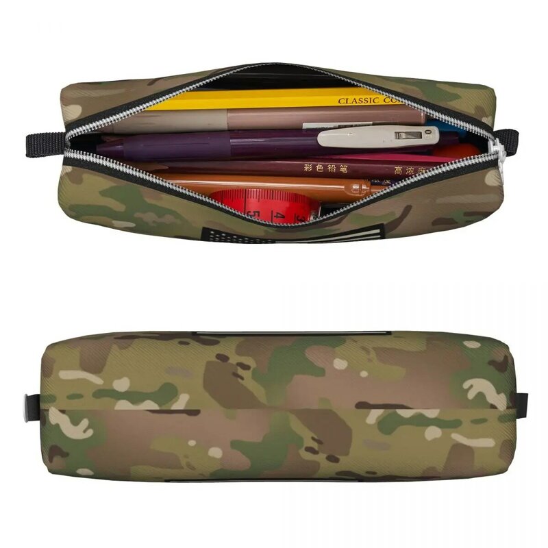 New U.S. Flag Woodland Camouflage Pencil Cases Camo Pencilcases Pen Holder for Student Big Capacity Bag School Supplies Zipper