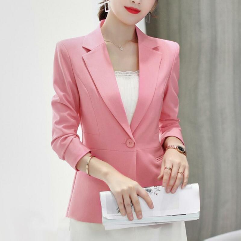 Blazer fino monocromático para mulheres, um botão, manga comprida, casaco de lapela, terno de escritório, jaqueta formal