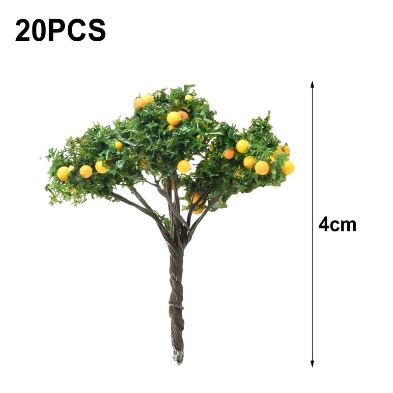 Árvores modelo de frutas laranja, trem modelo Diorama, cenário do pomar do jardim, escala árvore edifício modelo, estrada decoração, 4cm, 20pcs