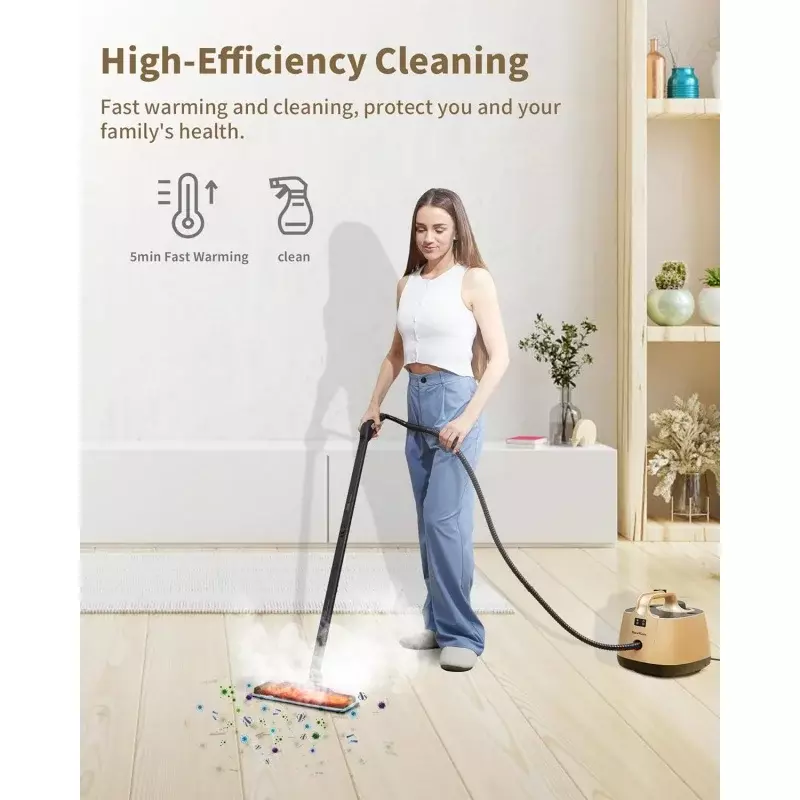 Steam Cleaner with 21 Accessories, Steamer for Cleaning, 5 Minutes Fast Heating, Portable Canister Steamer for Floors, Carpet, C