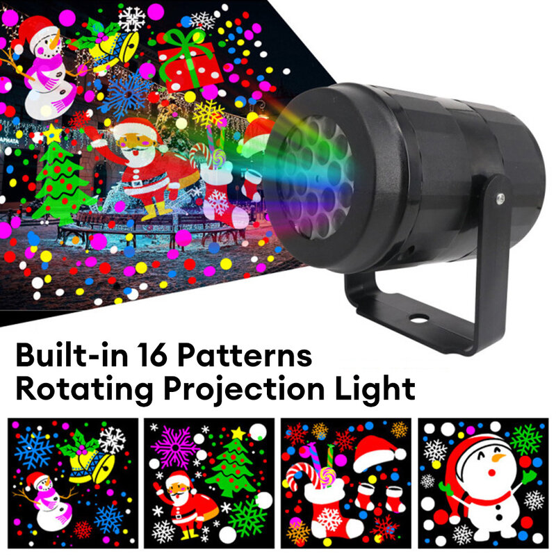 Lâmpada giratória do projetor USB, LED, Floco de neve, Santa, Neve, Fada, Luz de projeção para festa, Ano Novo