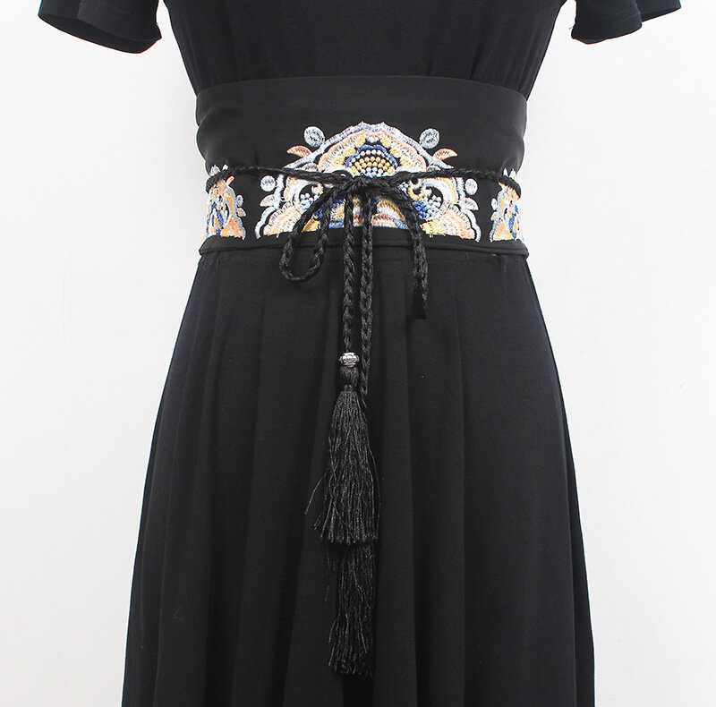 Faja ancha para mujer, vestido decorativo de tela con cintura y exterior, estilo Hanfu antiguo, vendaje bordado de estilo chino