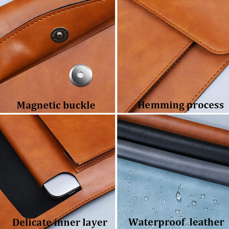 Free Custom Letters A4 Leather File Folder Business Briefcase Magnetic Button Waterproof Laptop Cases Office Organizer