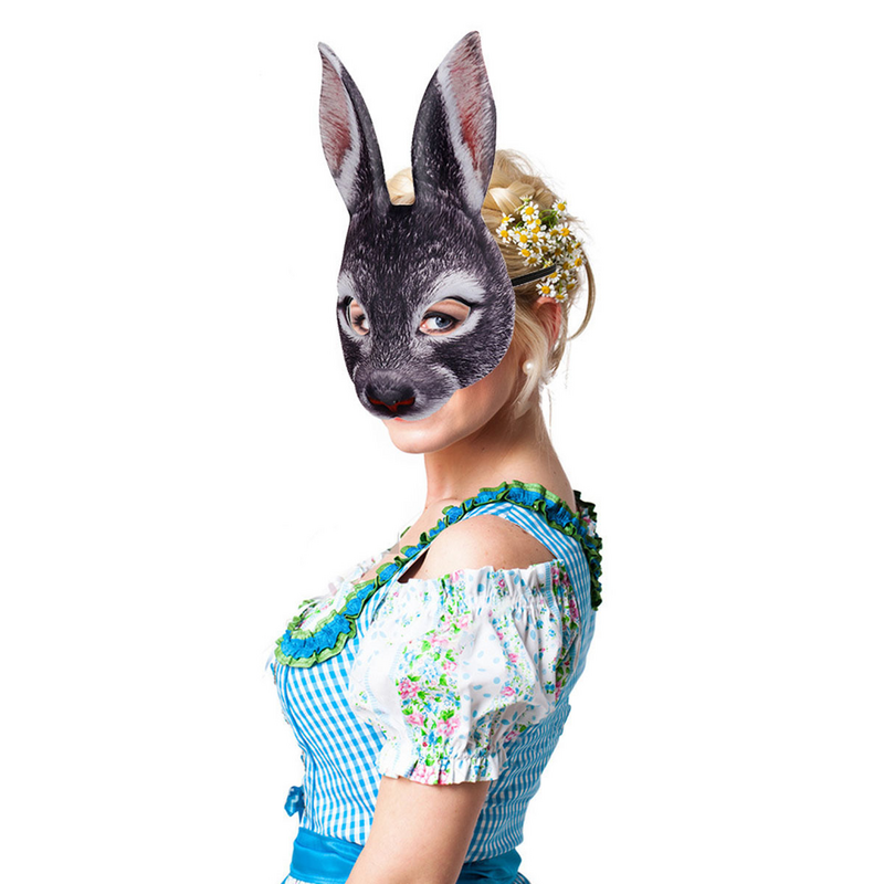 Masker kelinci setengah wajah kreatif dekorasi lucu topeng EVA telinga kelinci untuk pesta Festival Klub (coklat)