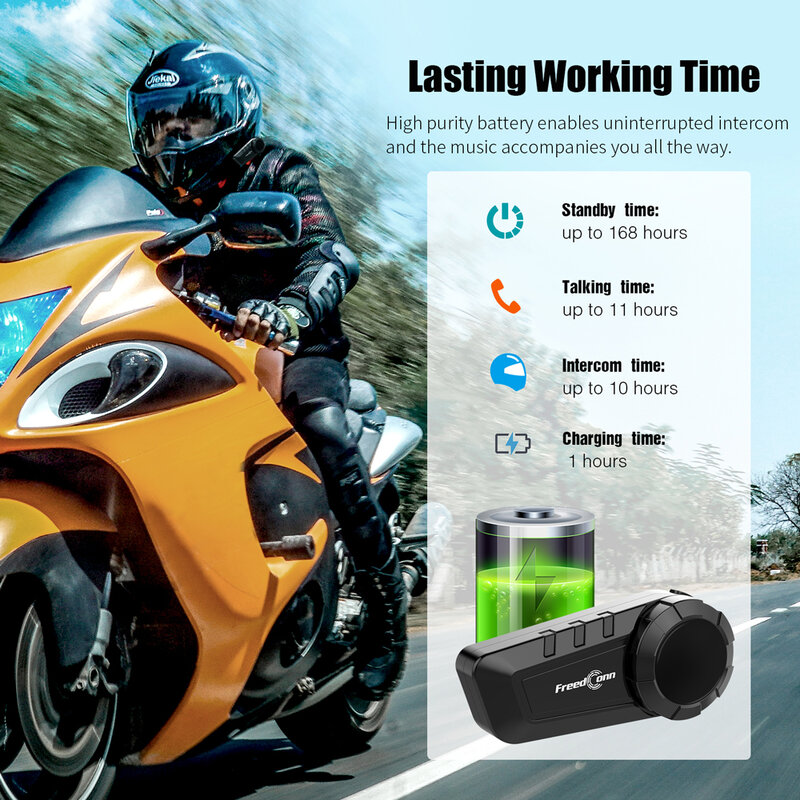 Freedconn KY Pro Headset helm sepeda motor, interkom Bluetooth sepeda motor, headphone 5.0 BT 6 pengendara, Interphone tahan air 1000M Moto Group