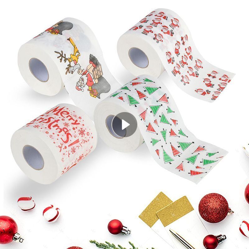 1Pc Christmas Toilet Paper Festival Theme Printed Wood Pulp Toilet Paper Festive Gifts Roll Santa Claus Reindeer Decor Supplies