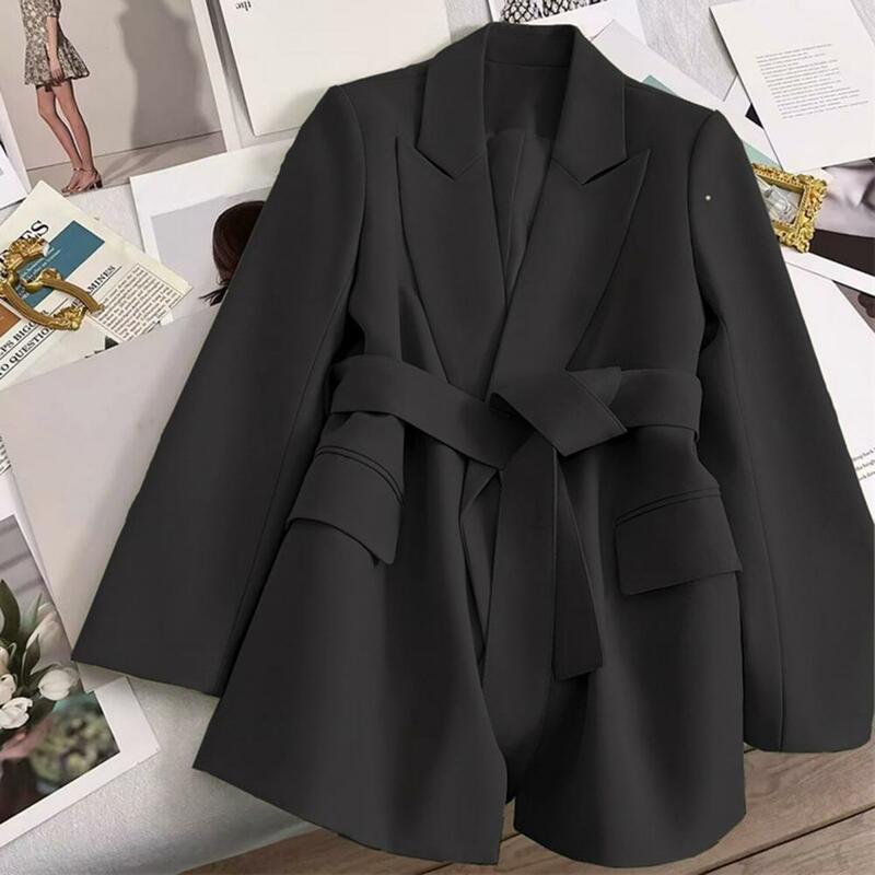 Lady Formal Coat Formal Business Style Women's Suit Coat with Belted Waist Slim Fit Long Sleeve Office Coat for Ol Commute