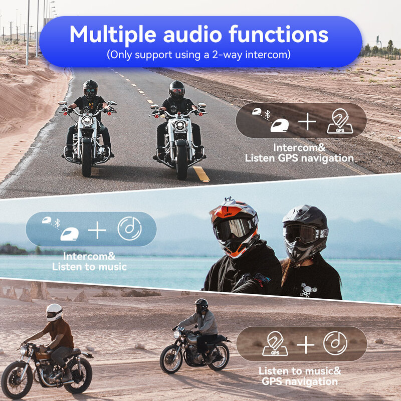 2022 Lexin-GTX Motorcycle Bluetooth Intercom & Helmet Headset Support Talk& Listen to Music Large Button Design 10 Rider 2000M