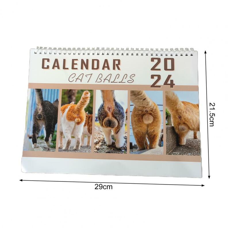 Grande tamanho parede calendário papel, calendários de mesa mensais, gatos engraçados mordaça presentes, 12, 2024, 2024
