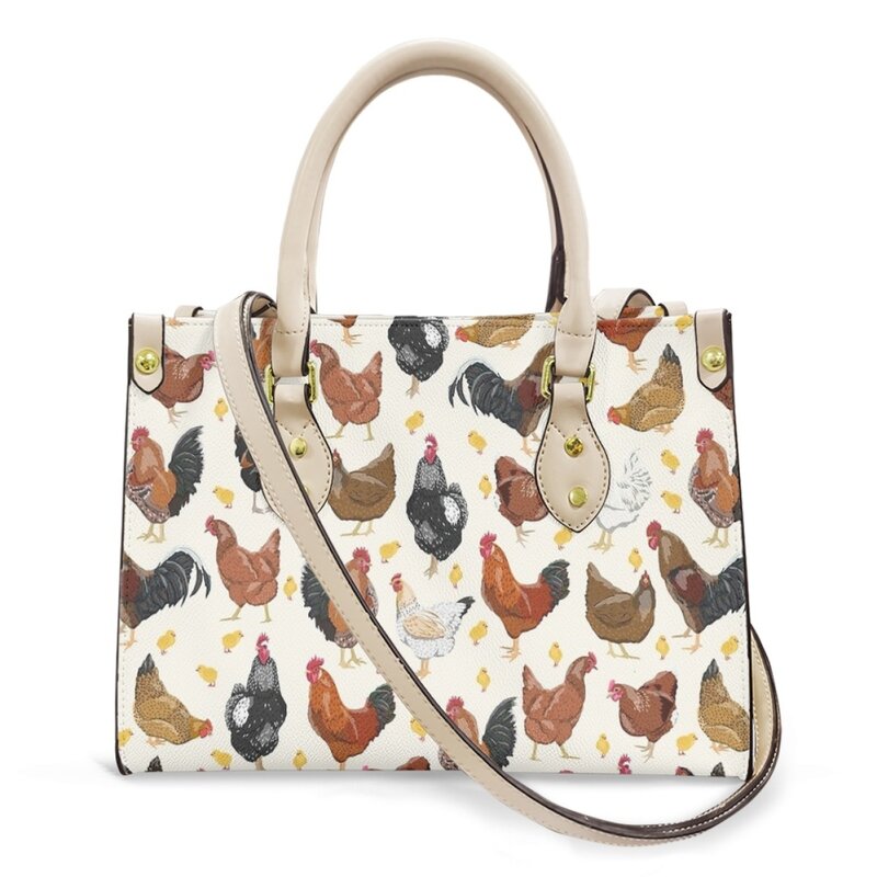 ベルギーの女性のためのファッショナブルな合成皮革のハンドバッグ,有名なデザインのショルダーバッグ,鶏のデザイン,カジュアルなトップハンドル