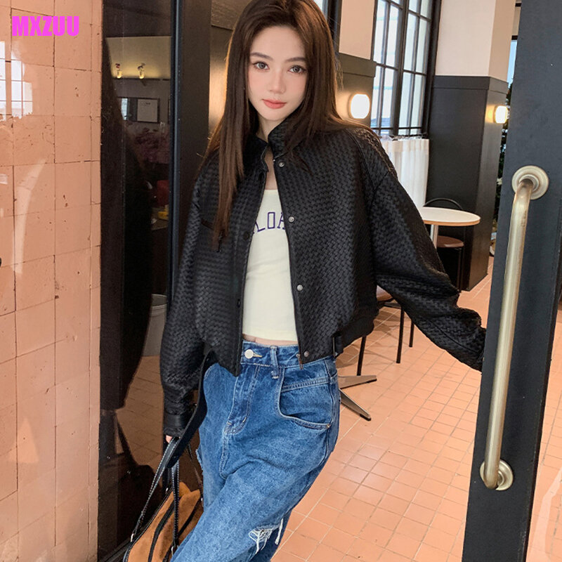 Natural Sheepskin Coat Women Autumn European and American Fashion Short Motorcycle Casual High Quality Hand-Woven Leather Jacket