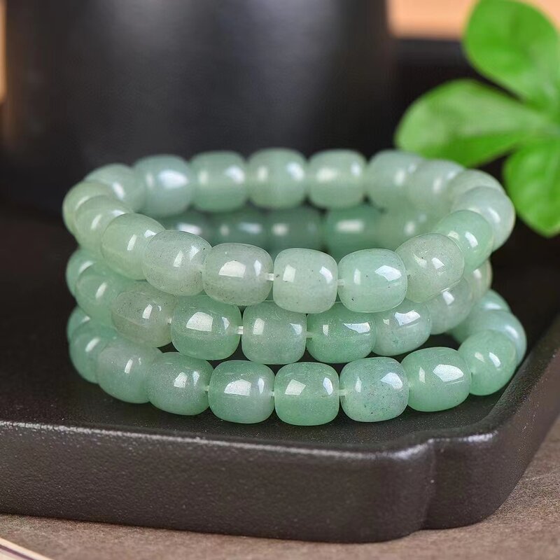 Aventurine Jade Apple Beads Hand Chain Natural Green Stone Bracelet Womens Elastic Bangle Jewelry Stylish Gemstone Accessories