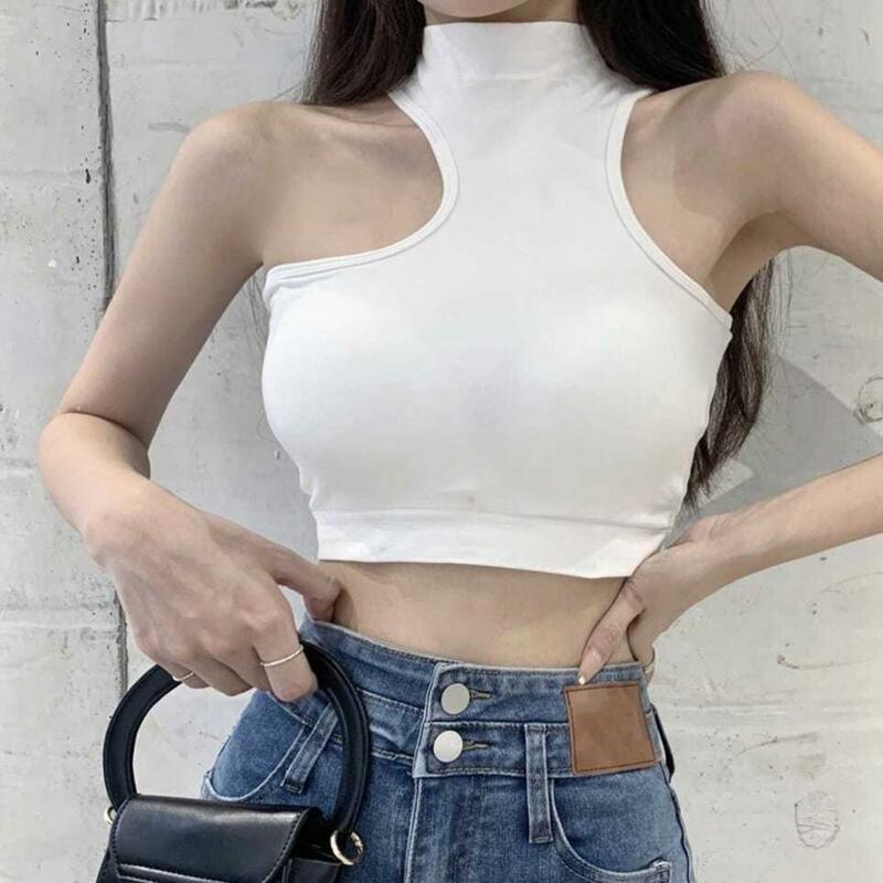 Cozy Women's Top Pullover Casual Wear Strapless Solid Tank Shirt Summer Casual Cropped Tops