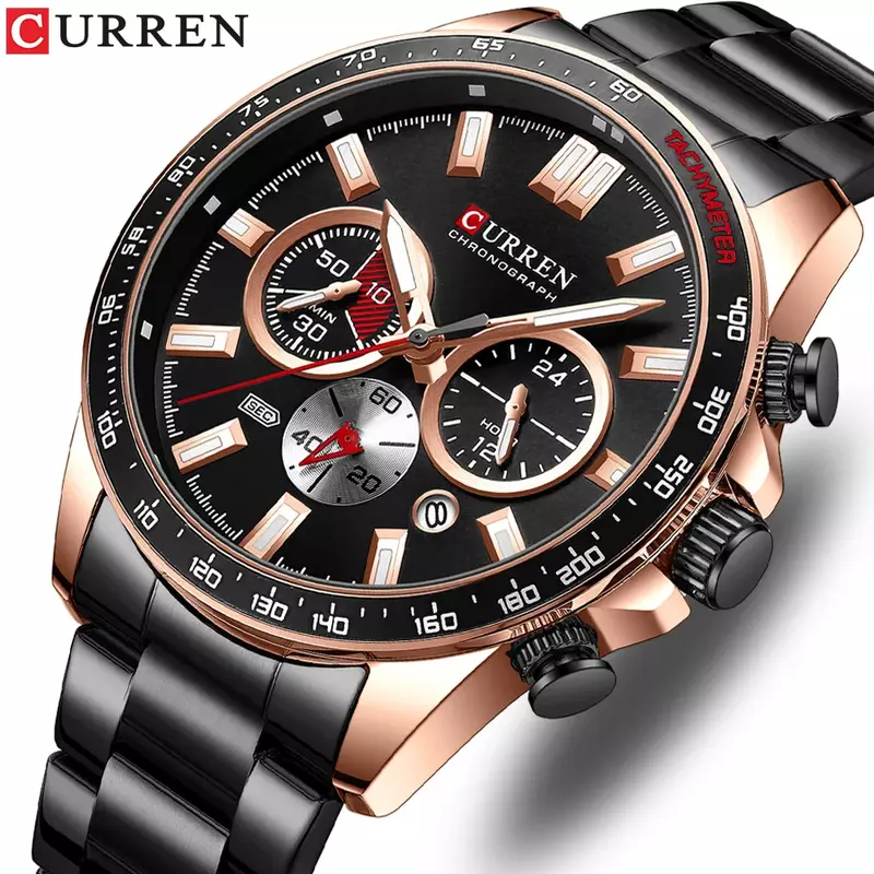 Curren-relógio masculino de quartzo, pulseira de aço multifuncional, seis mãos, calendário, negócios, 8418