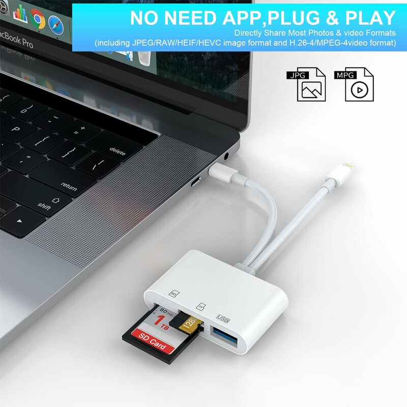 Lettore di schede SD per iPhone/iPad, connettore Lightning + USB C per lettore di schede SD/TF adattatore lettore di schede di memoria per Micro SDXC,Micro