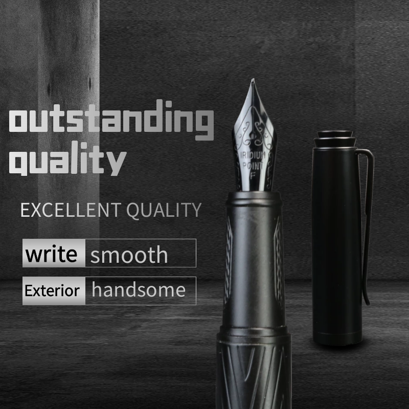 Pluma estilográfica samurái negra de alta calidad, excelente punta de titanio, suministros escolares de oficina, bolígrafos de tinta de escritura fluida